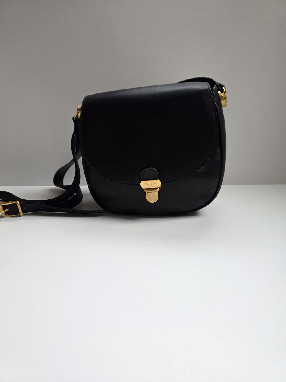 Vintage ESCADA Black Leather Saddle Crossbody Bag